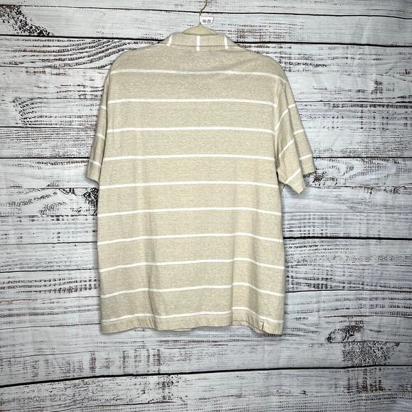 BUGATCHI Stripe Polo Cream Linen Blend Mens XL - Picture 4 of 5